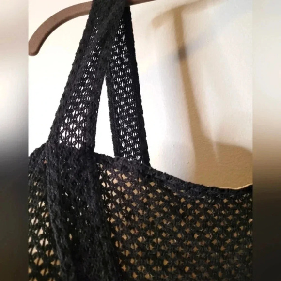 VENUS women's black open knit nude lined crochet lace wide leg jumpsuit, size L - Picture 7 of 12